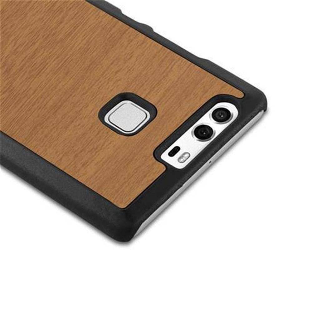 Cadorabo Hülle für Huawei P9 Schutz Hülle in Braun Hard Case Etui Holz Optik Handyhülle