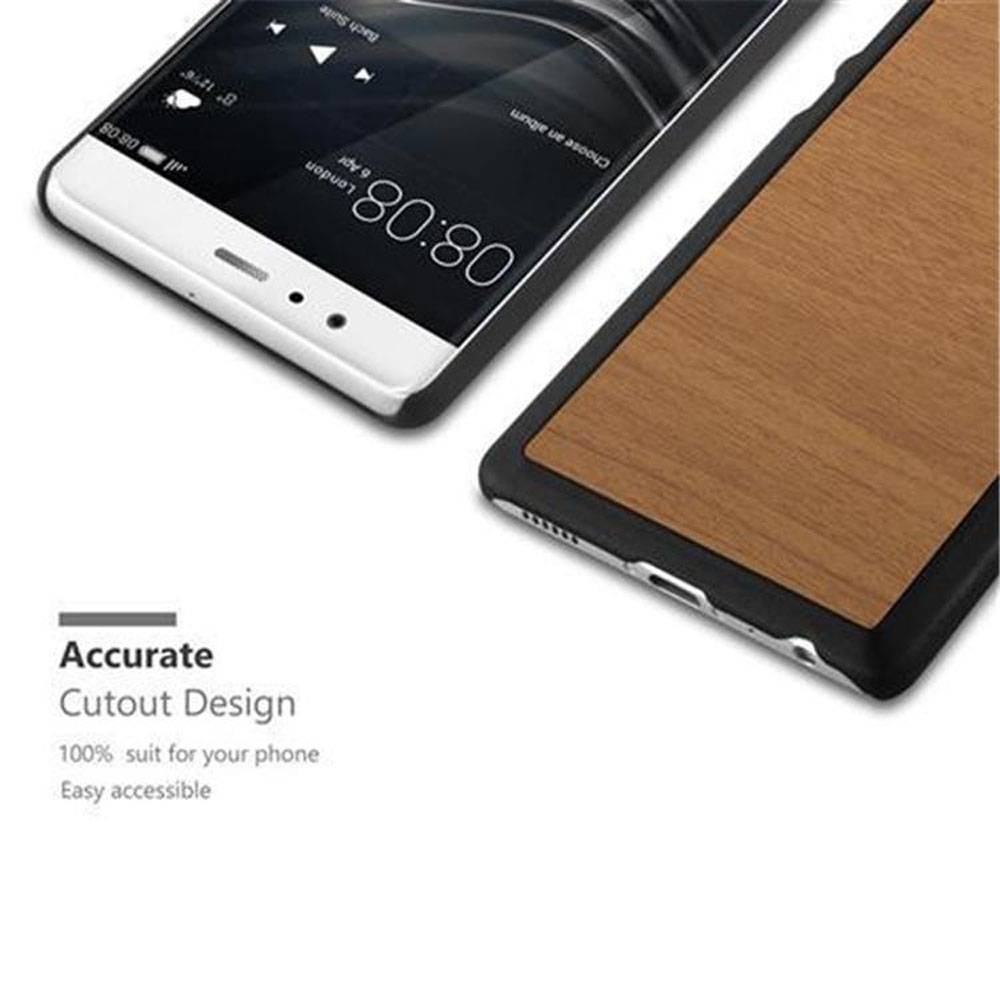 Cadorabo Hülle für Huawei P9 Schutz Hülle in Braun Hard Case Etui Holz Optik Handyhülle