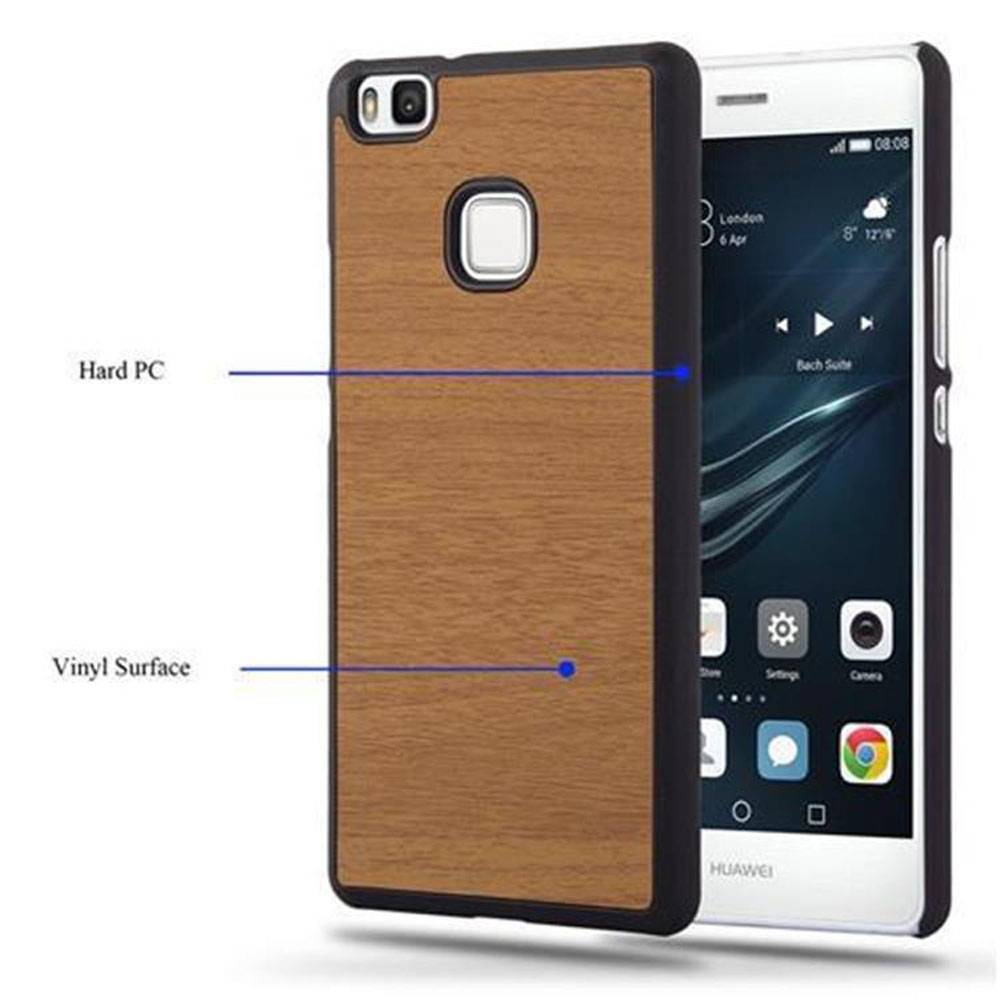 Cadorabo Hülle für Huawei P9 LITE 2016 / G9 LITE Schutz Hülle in Braun Hard Case Etui Holz Optik Handyhülle