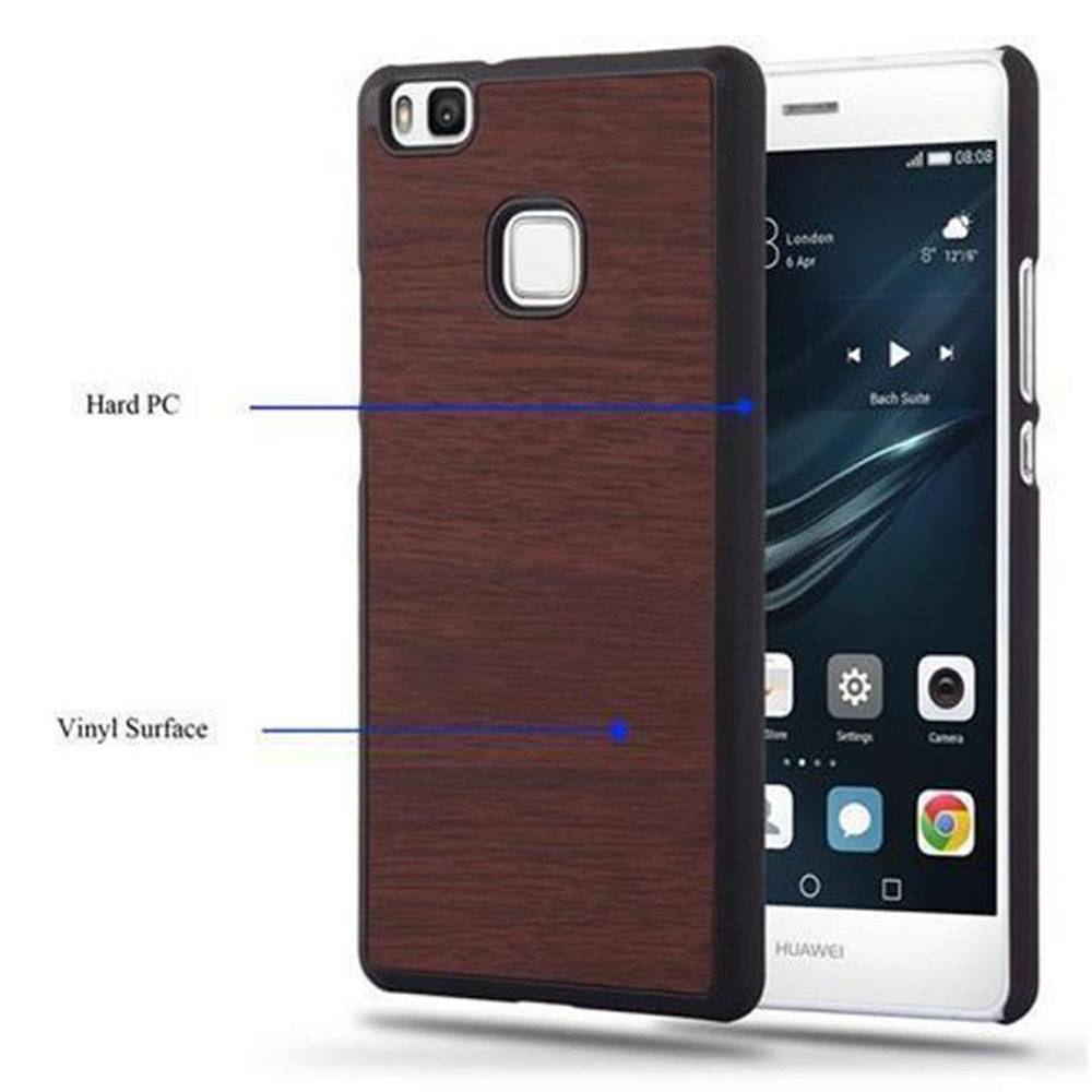 Cadorabo Hülle für Huawei P9 LITE 2016 / G9 LITE Schutz Hülle in Braun Hard Case Etui Holz Optik Handyhülle
