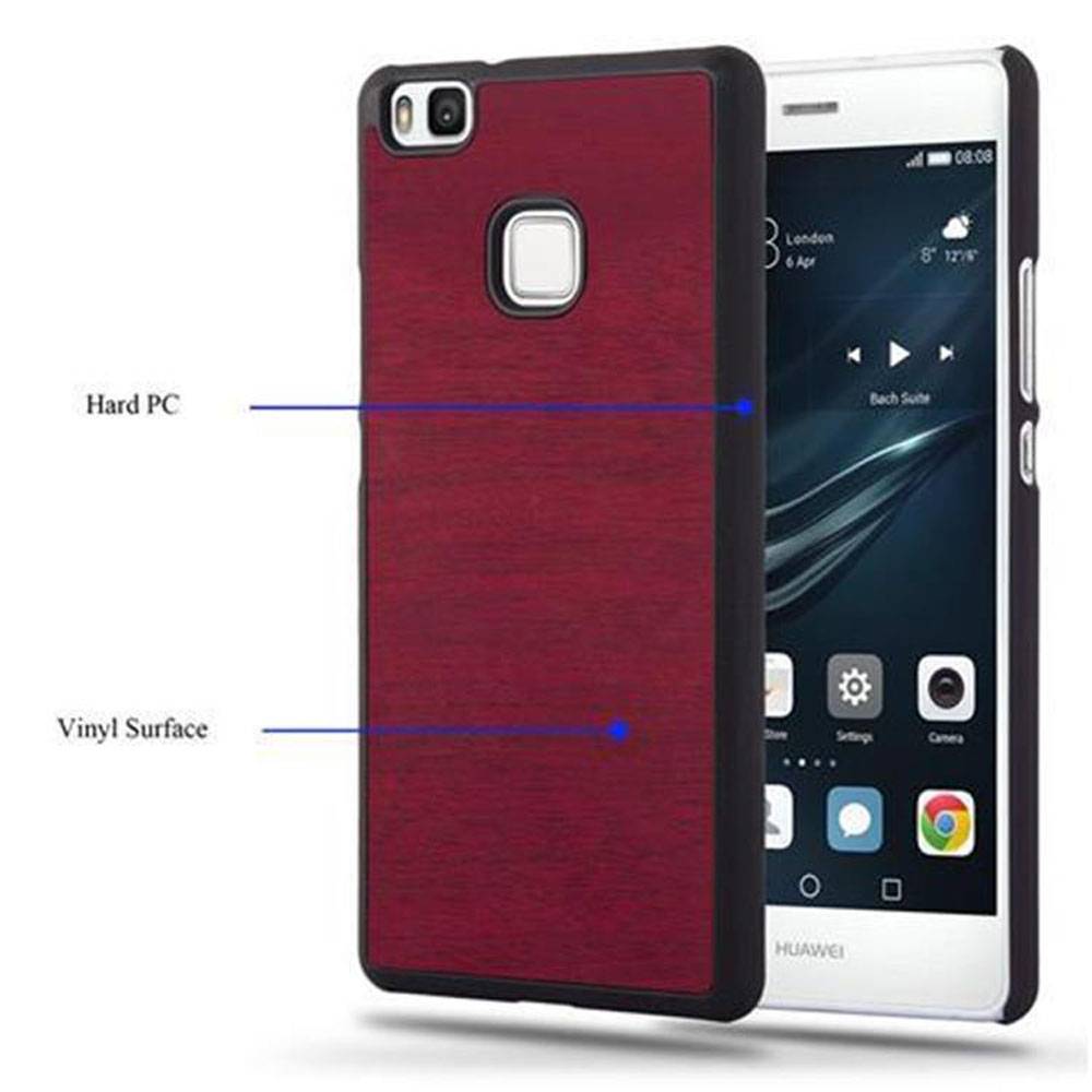 Cadorabo Hülle für Huawei P9 LITE 2016 / G9 LITE Schutz Hülle in Rot Hard Case Etui Holz Optik Handyhülle