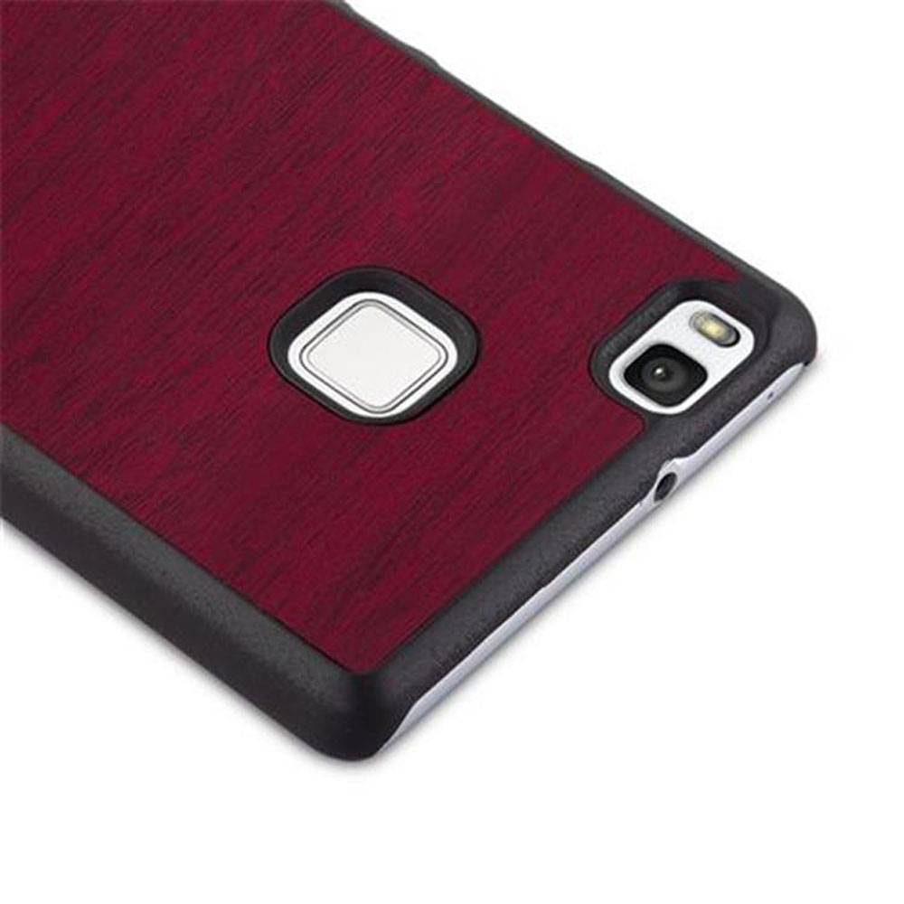 Cadorabo Hülle für Huawei P9 LITE 2016 / G9 LITE Schutz Hülle in Rot Hard Case Etui Holz Optik Handyhülle