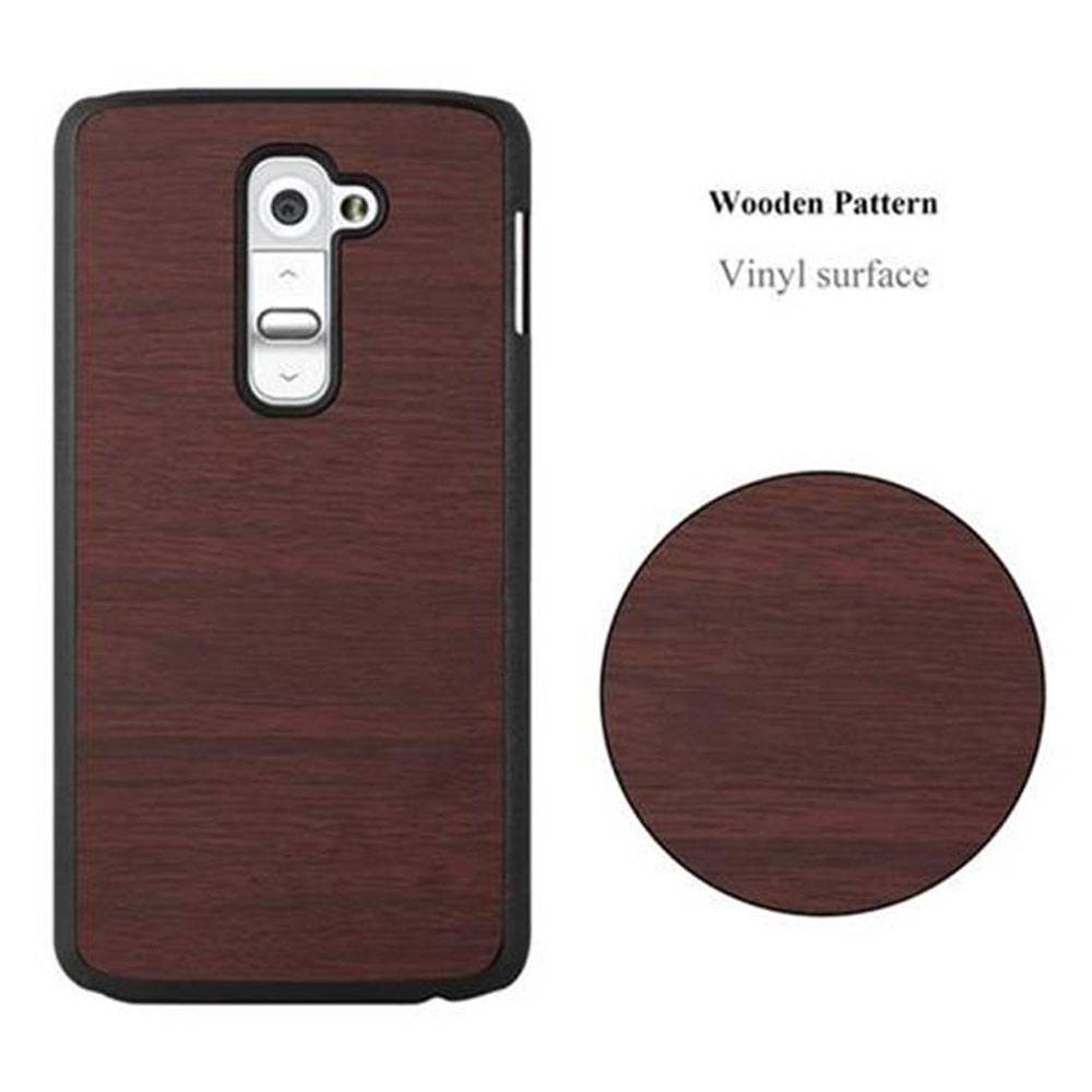 Cadorabo Hülle für LG G2 Schutz Hülle in Braun Hard Case Etui Holz Optik Handyhülle