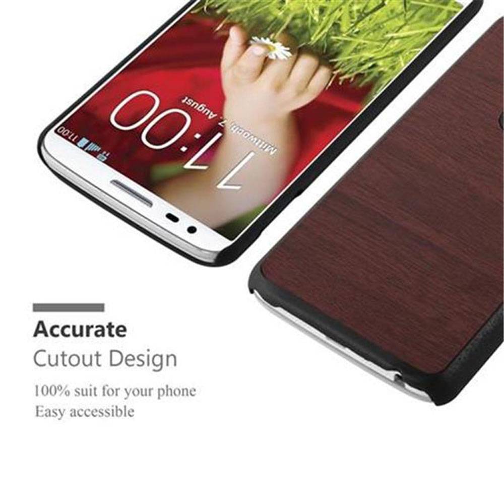 Cadorabo Hülle für LG G2 Schutz Hülle in Braun Hard Case Etui Holz Optik Handyhülle