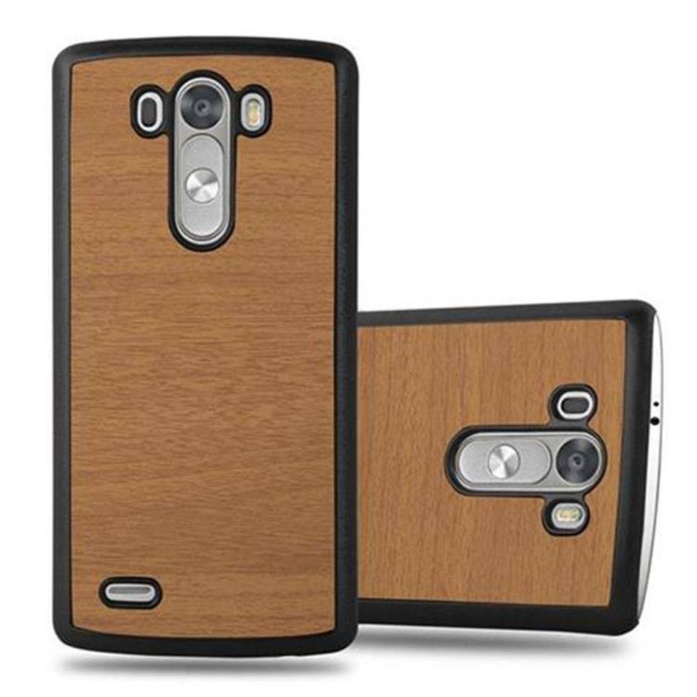 Cadorabo Hülle für LG G3 Schutz Hülle in Braun Hard Case Etui Holz Optik Handyhülle