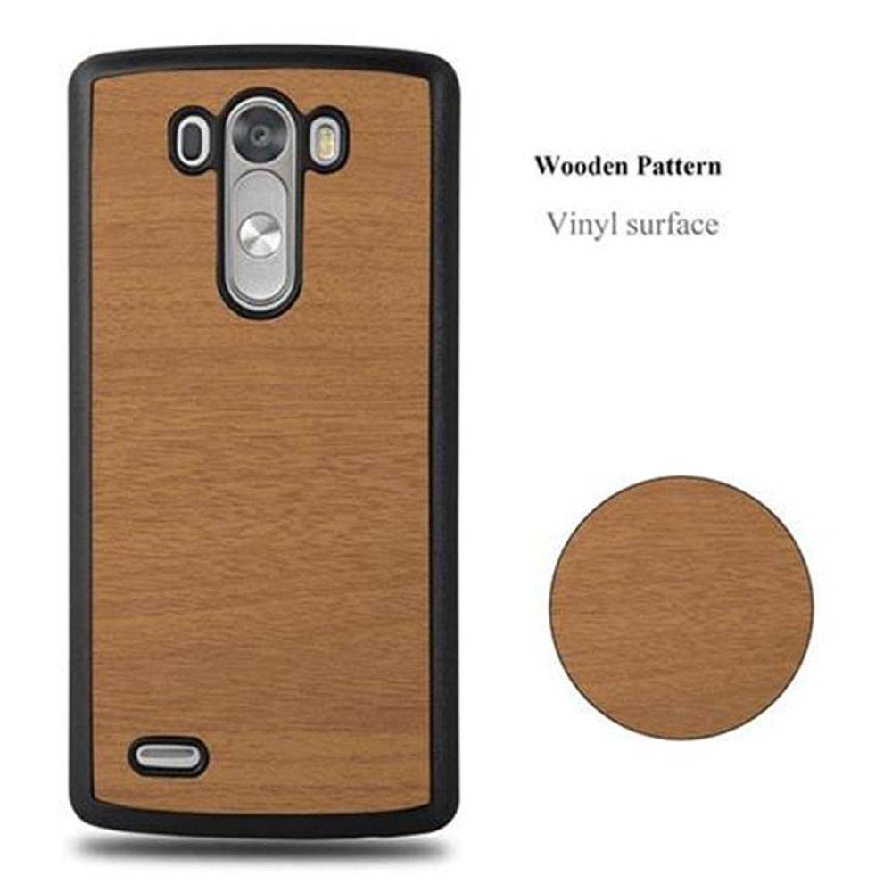 Cadorabo Hülle für LG G3 Schutz Hülle in Braun Hard Case Etui Holz Optik Handyhülle