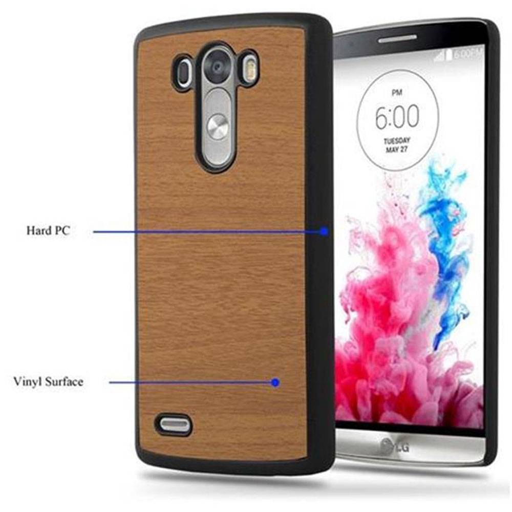 Cadorabo Hülle für LG G3 Schutz Hülle in Braun Hard Case Etui Holz Optik Handyhülle