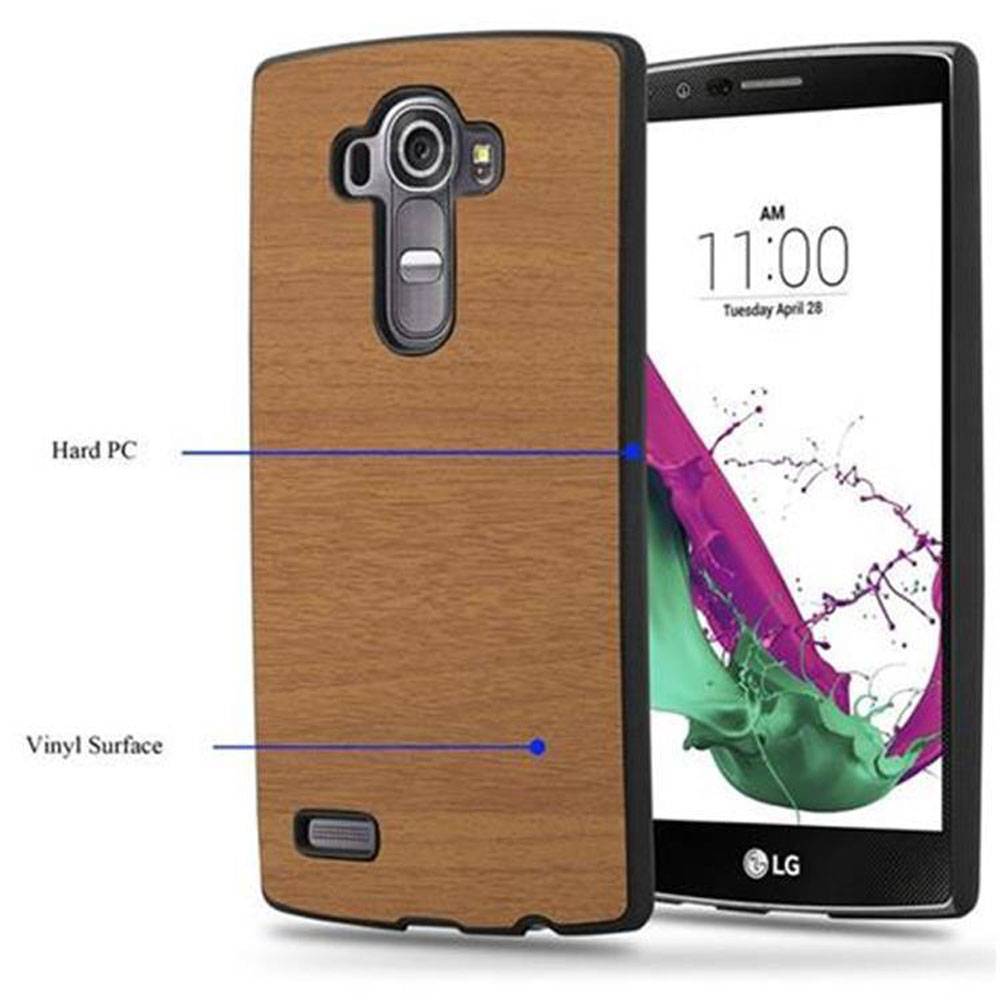 Cadorabo Hülle für LG G4 / G4 PLUS Schutz Hülle in Braun Hard Case Etui Holz Optik Handyhülle