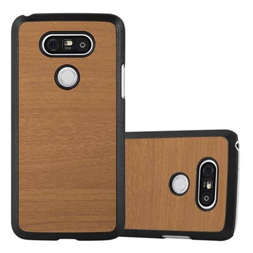 Cadorabo Hülle für LG G5 Schutz Hülle in Braun Hard Case Etui Holz Optik Handyhülle