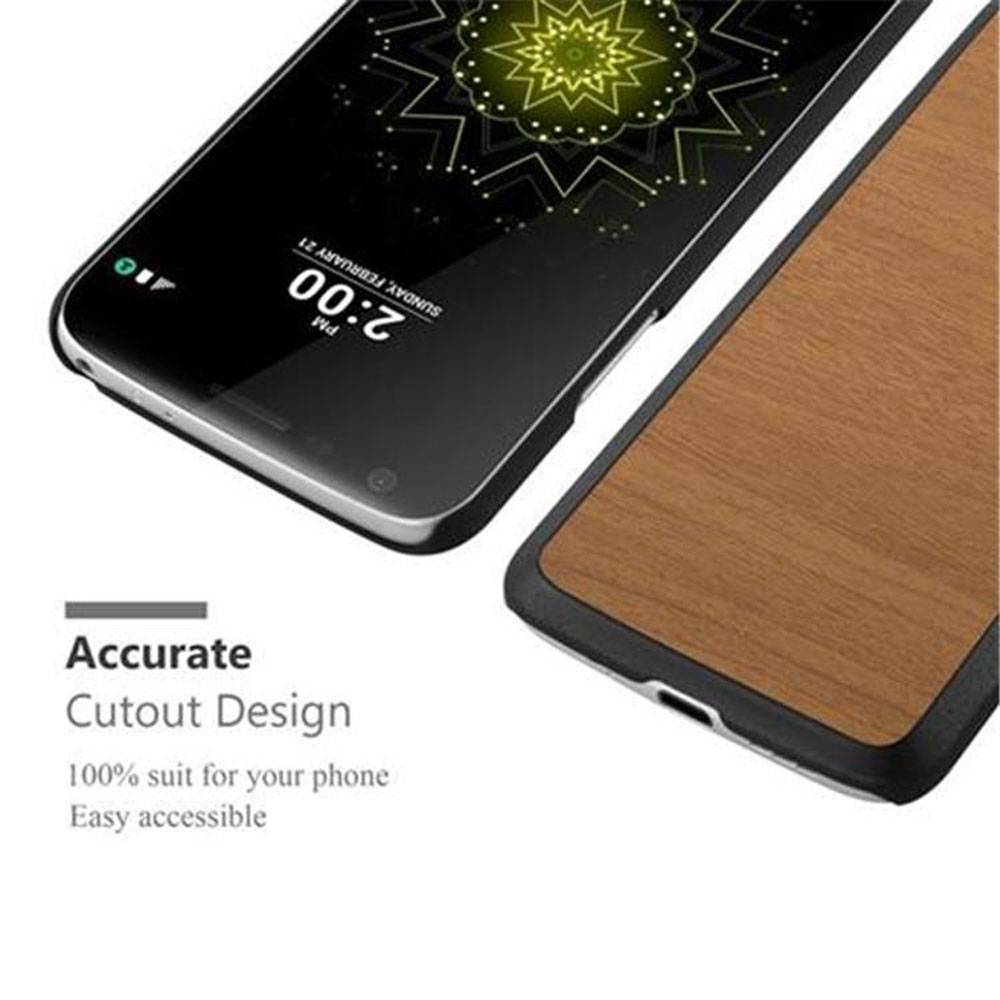 Cadorabo Hülle für LG G5 Schutz Hülle in Braun Hard Case Etui Holz Optik Handyhülle