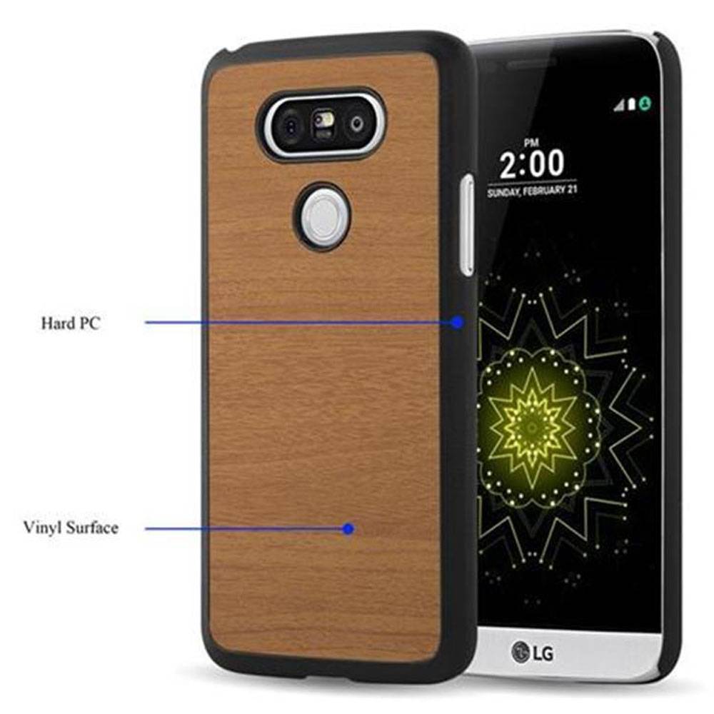 Cadorabo Hülle für LG G5 Schutz Hülle in Braun Hard Case Etui Holz Optik Handyhülle