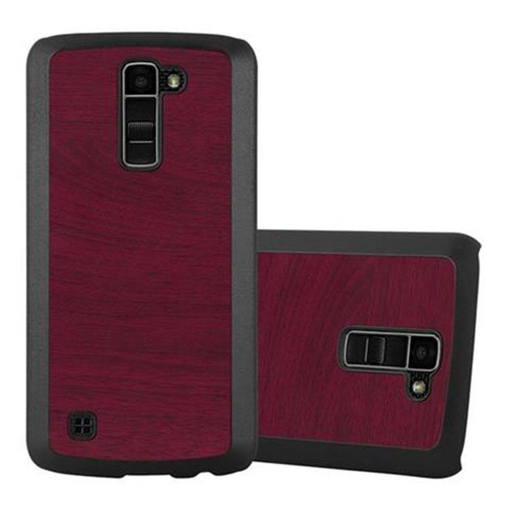 Cadorabo Hülle für LG K10 2016 Schutz Hülle in Rot Hard Case Etui Holz Optik Handyhülle