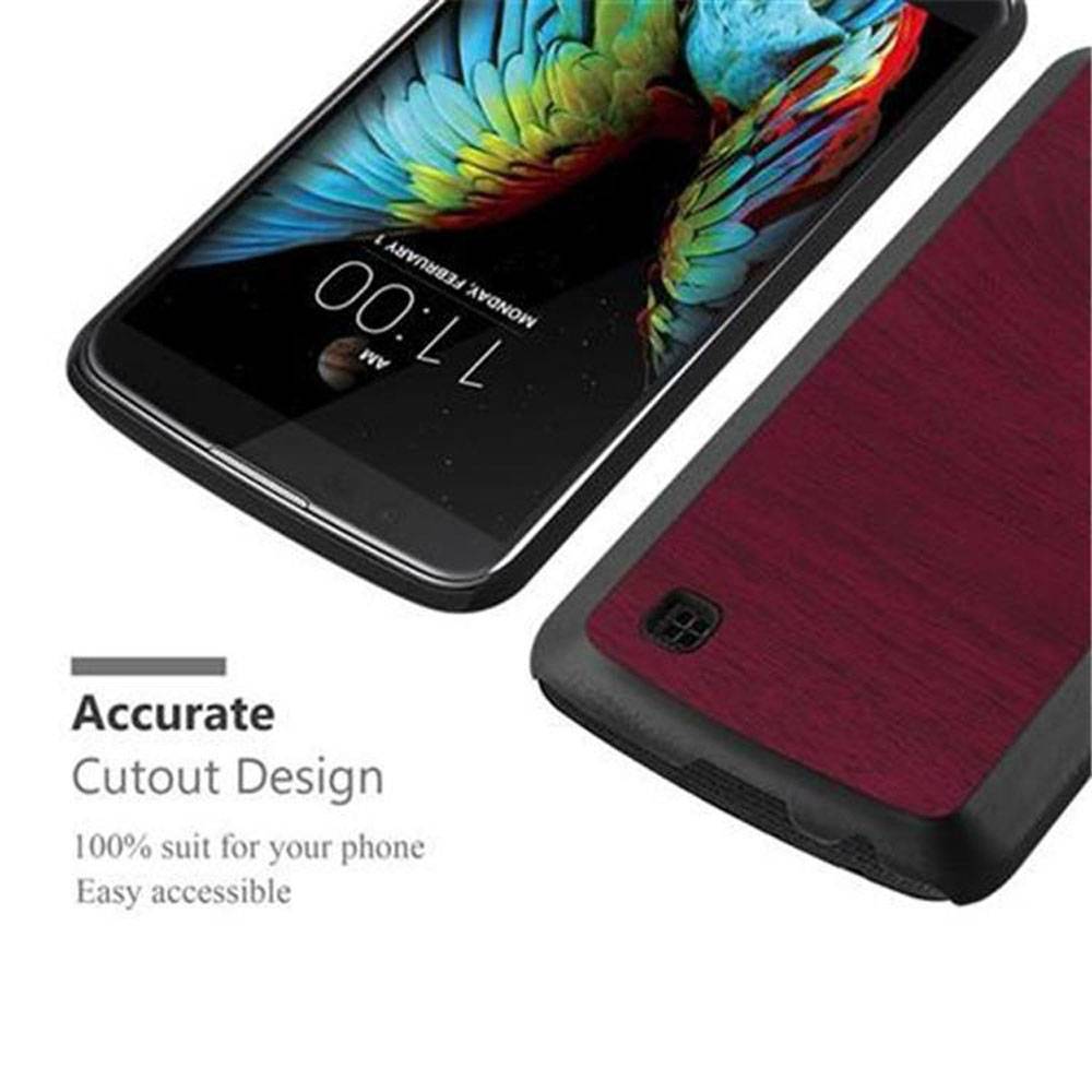 Cadorabo Hülle für LG K10 2016 Schutz Hülle in Rot Hard Case Etui Holz Optik Handyhülle