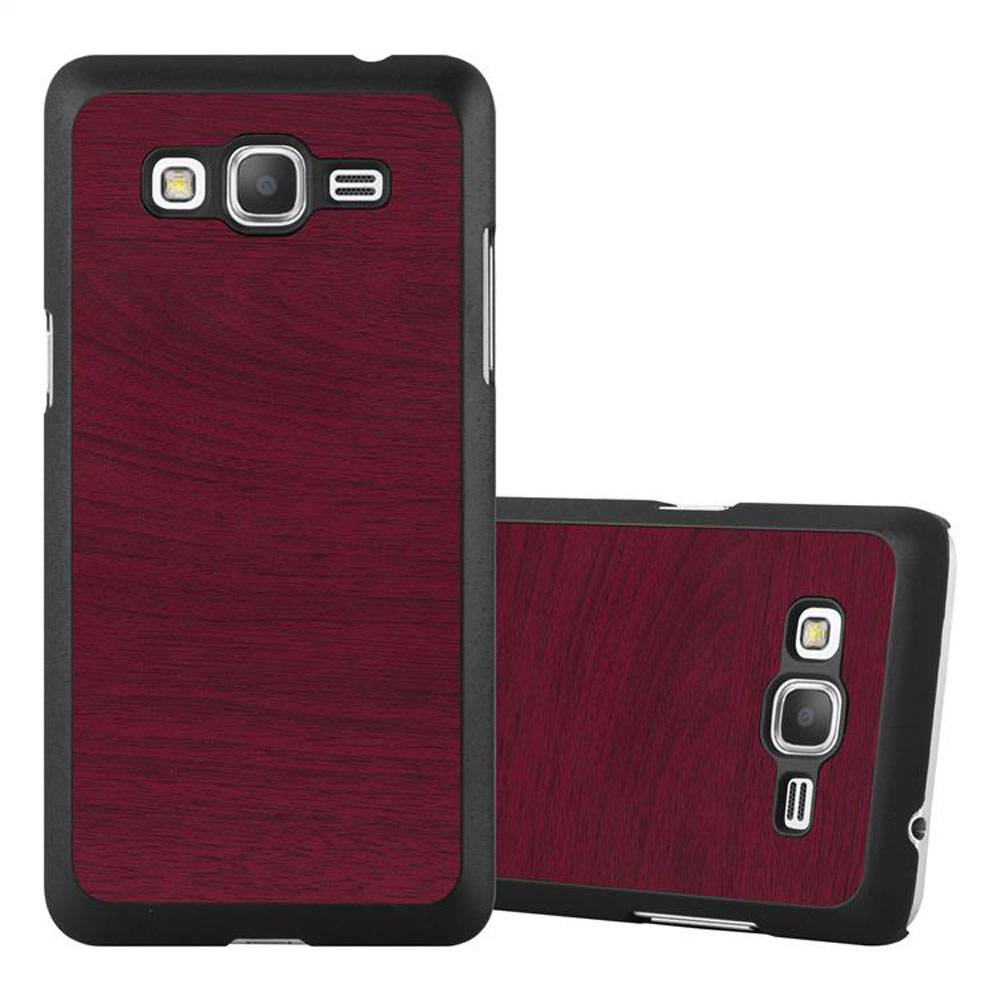 Cadorabo Hülle für Samsung Galaxy J5 2015 Schutz Hülle in Rot Hard Case Etui Holz Optik Handyhülle