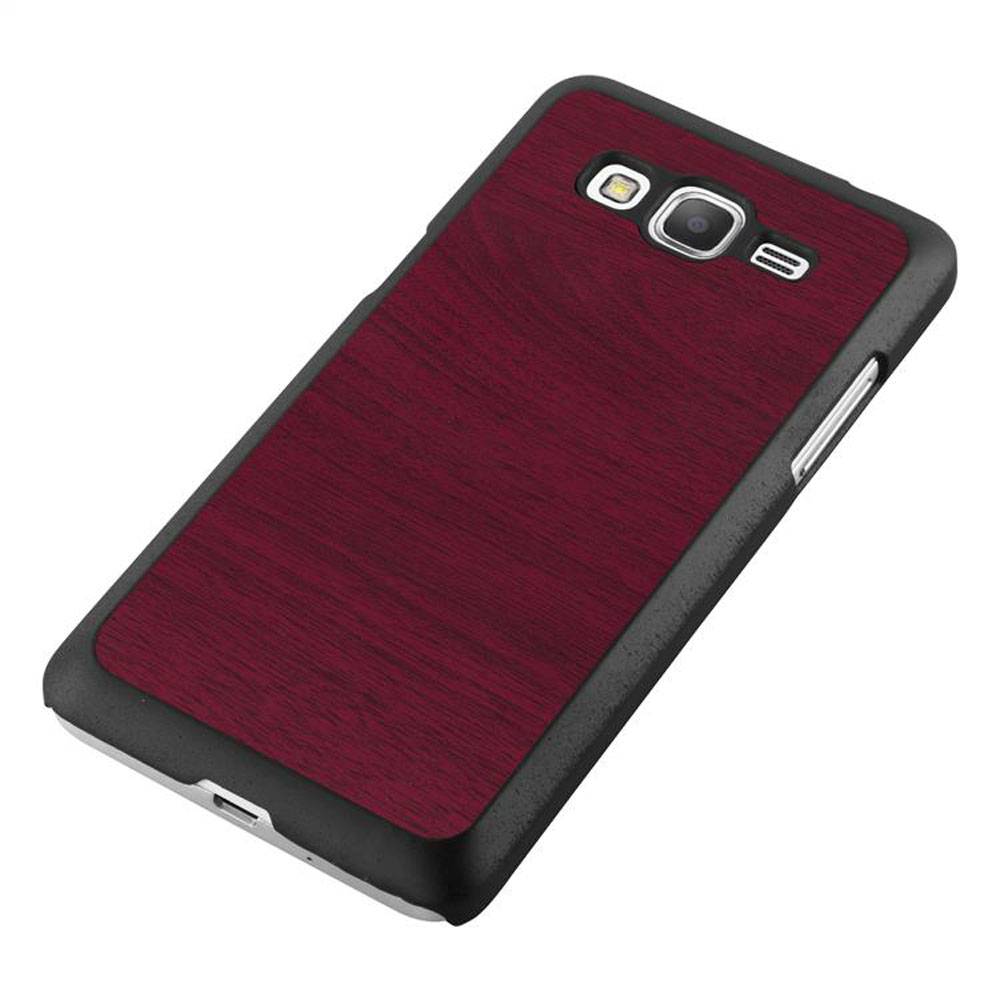 Cadorabo Hülle für Samsung Galaxy J5 2015 Schutz Hülle in Rot Hard Case Etui Holz Optik Handyhülle