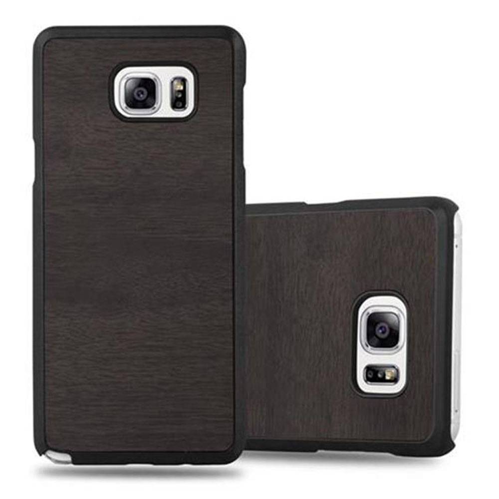 Cadorabo Hülle für Samsung Galaxy NOTE 5 Schutz Hülle in Schwarz Hard Case Etui Holz Optik Handyhülle