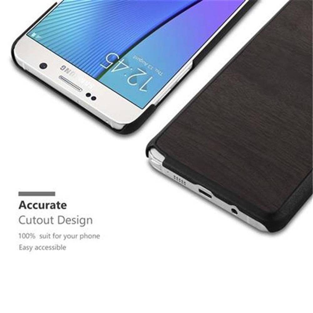 Cadorabo Hülle für Samsung Galaxy NOTE 5 Schutz Hülle in Schwarz Hard Case Etui Holz Optik Handyhülle