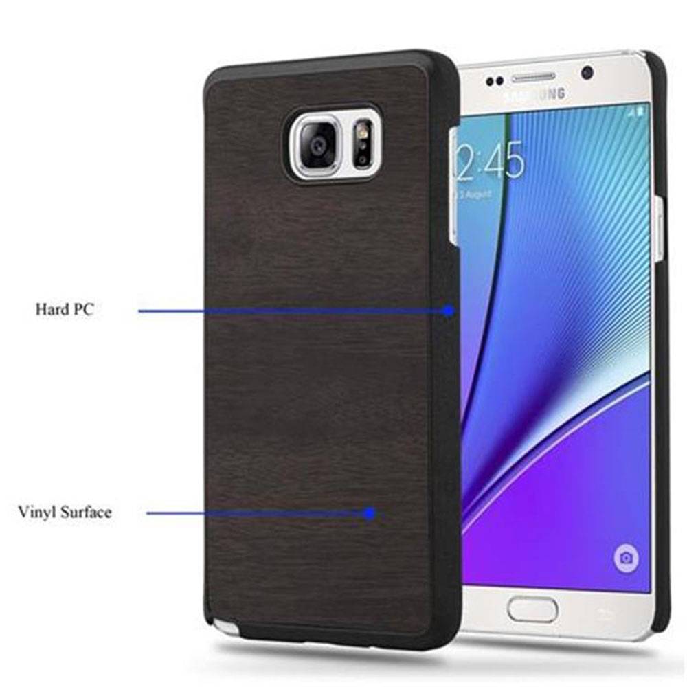 Cadorabo Hülle für Samsung Galaxy NOTE 5 Schutz Hülle in Schwarz Hard Case Etui Holz Optik Handyhülle