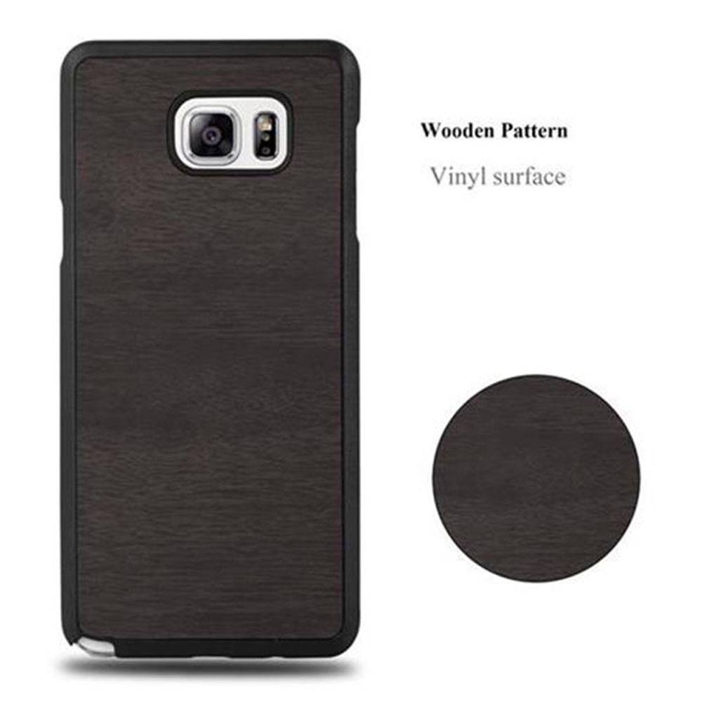 Cadorabo Hülle für Samsung Galaxy NOTE 5 Schutz Hülle in Schwarz Hard Case Etui Holz Optik Handyhülle
