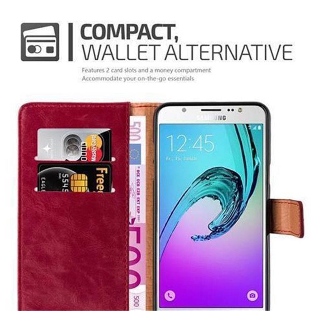 Cadorabo Hülle für Samsung Galaxy J7 2016 Schutzhülle in Rot Handyhülle Book Tasche Case Etui Luxury