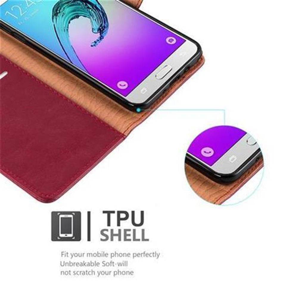 Cadorabo Hülle für Samsung Galaxy J7 2016 Schutzhülle in Rot Handyhülle Book Tasche Case Etui Luxury