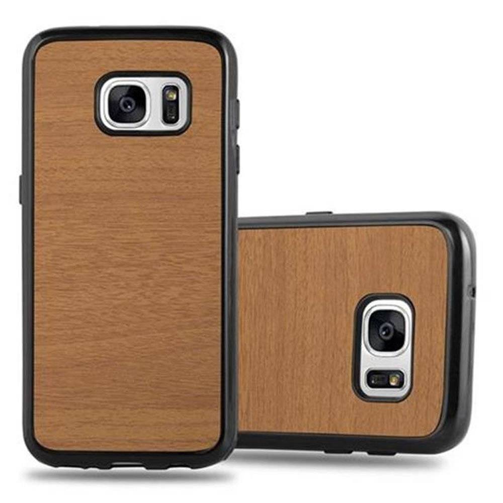 Cadorabo Hülle für Samsung Galaxy S7 Hülle in WOODEN BRAUN - Handyhülle aus TPU Silikon - Silikonhülle Schutzhülle Ultra Slim Soft Back Cover Ca