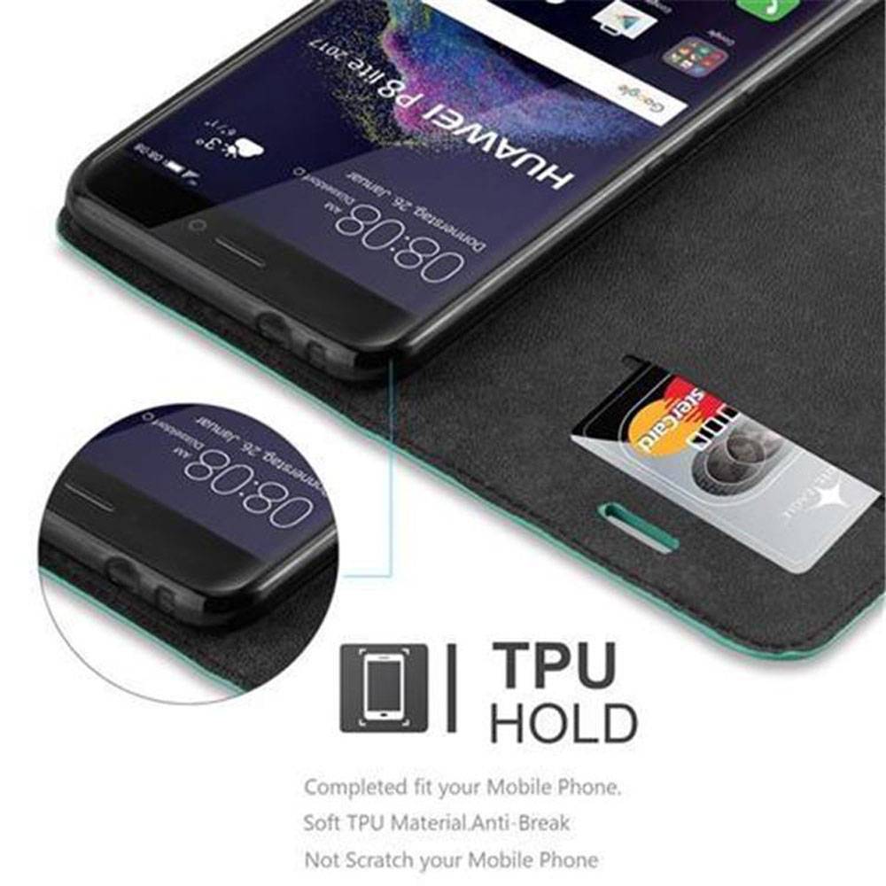 Cadorabo Hülle für Huawei P8 LITE 2017 / P9 LITE 2017 Schutz Hülle in Türkis Handyhülle Etui Case Cover Magnetverschluss