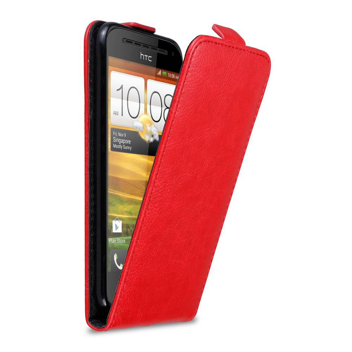 Cadorabo Hülle für HTC ONE SV Schutzhülle in Rot Flip Handyhülle Case Cover Etui Kunstleder