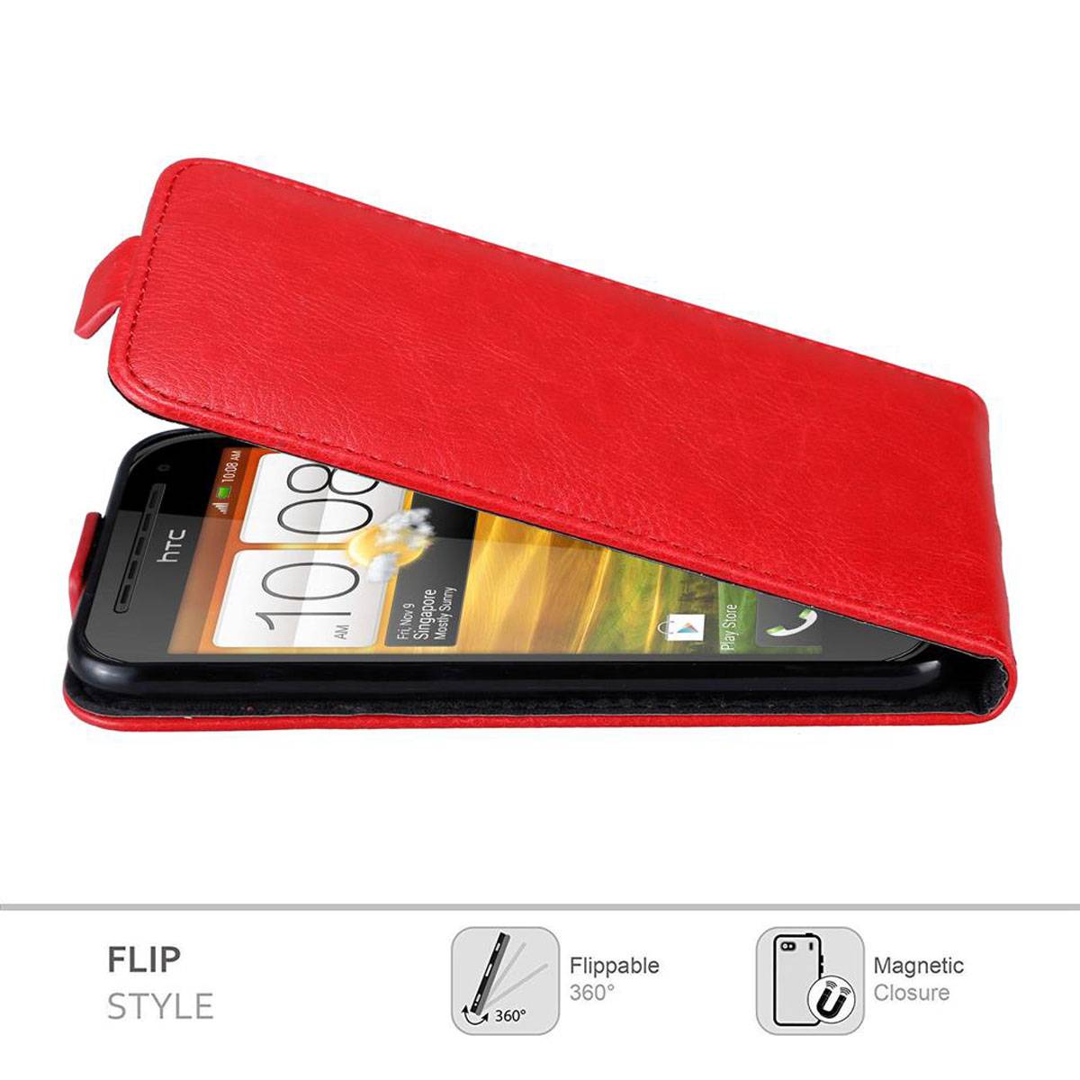 Cadorabo Hülle für HTC ONE SV Schutzhülle in Rot Flip Handyhülle Case Cover Etui Kunstleder