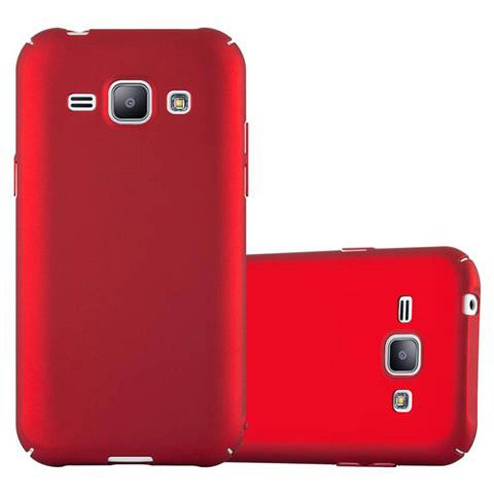 Cadorabo Hülle für Samsung Galaxy J1 2015 Schutzhülle in Rot Hard Case Handy Hülle Etui