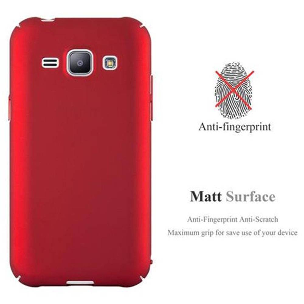 Cadorabo Hülle für Samsung Galaxy J1 2015 Schutzhülle in Rot Hard Case Handy Hülle Etui