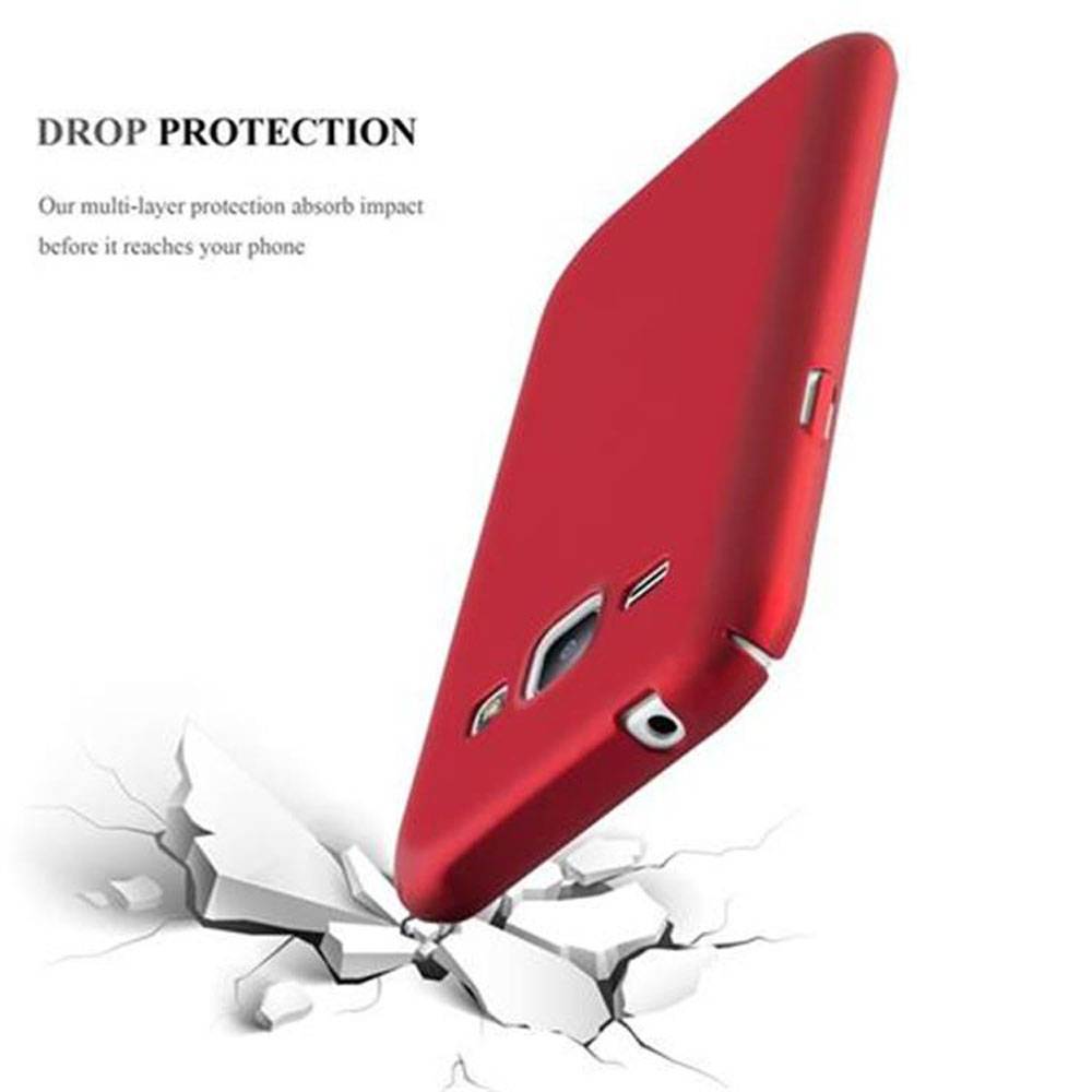 Cadorabo Hülle für Samsung Galaxy J1 2015 Schutzhülle in Rot Hard Case Handy Hülle Etui