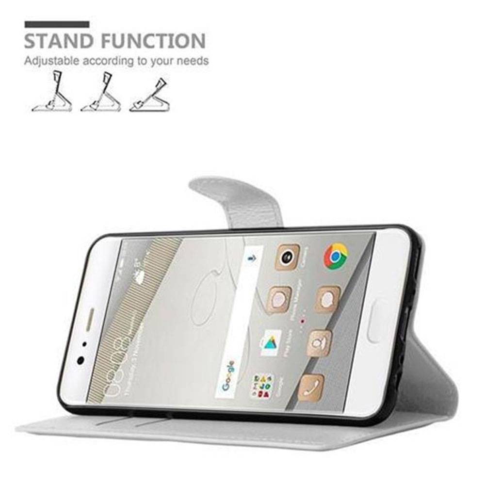 Cadorabo Hülle für Huawei P10 Schutz Hülle in Weiß Handyhülle Etui Case Cover Magnetverschluss