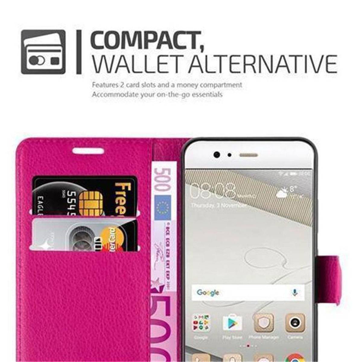 Cadorabo Hülle für Huawei P10 Schutz Hülle in Pink Handyhülle Etui Case Cover Magnetverschluss