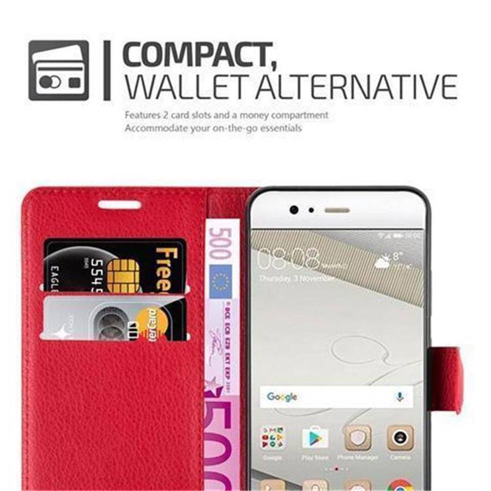 Cadorabo Hülle für Huawei P10 Schutz Hülle in Rot Handyhülle Etui Case Cover Magnetverschluss