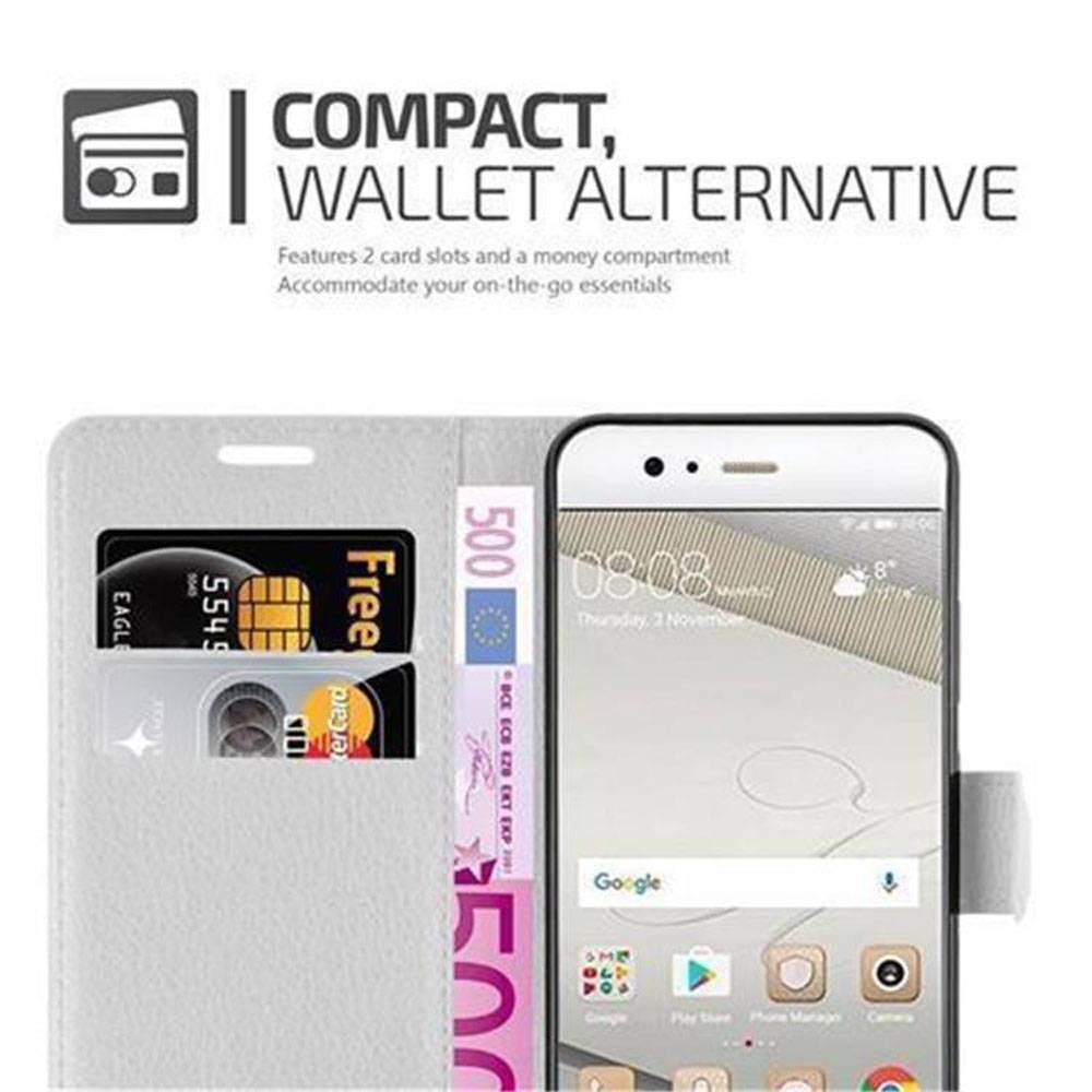 Cadorabo Hülle für Huawei P10 PLUS Schutz Hülle in Weiß Handyhülle Etui Case Cover Magnetverschluss