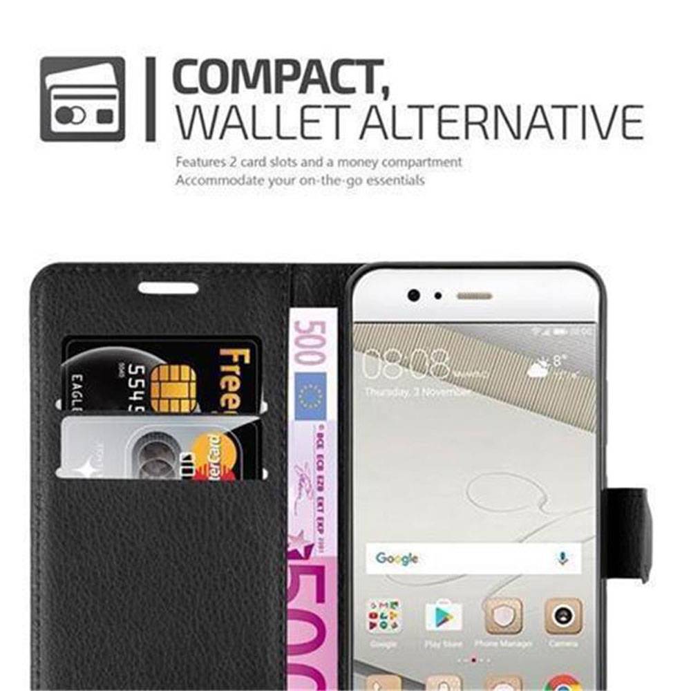 Cadorabo Hülle für Huawei P10 PLUS Schutz Hülle in Schwarz Handyhülle Etui Case Cover Magnetverschluss