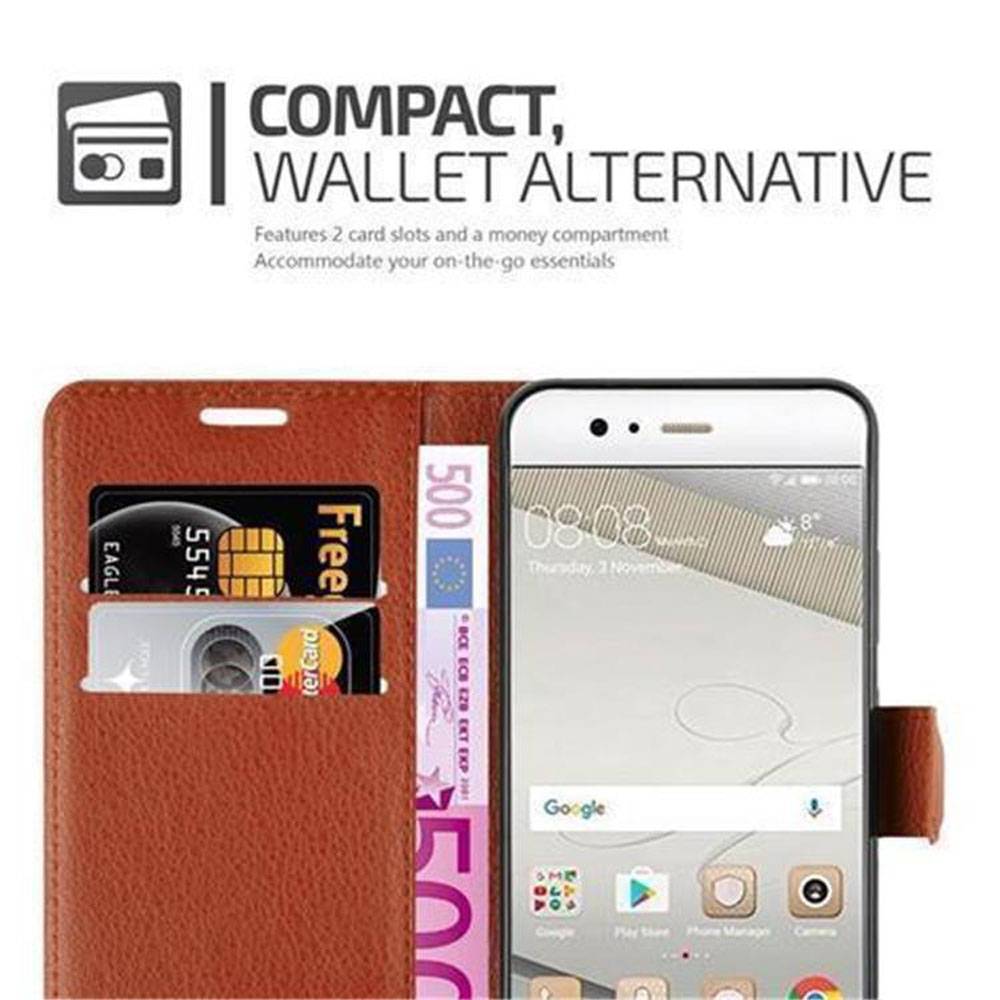 Cadorabo Hülle für Huawei P10 PLUS Schutz Hülle in Braun Handyhülle Etui Case Cover Magnetverschluss