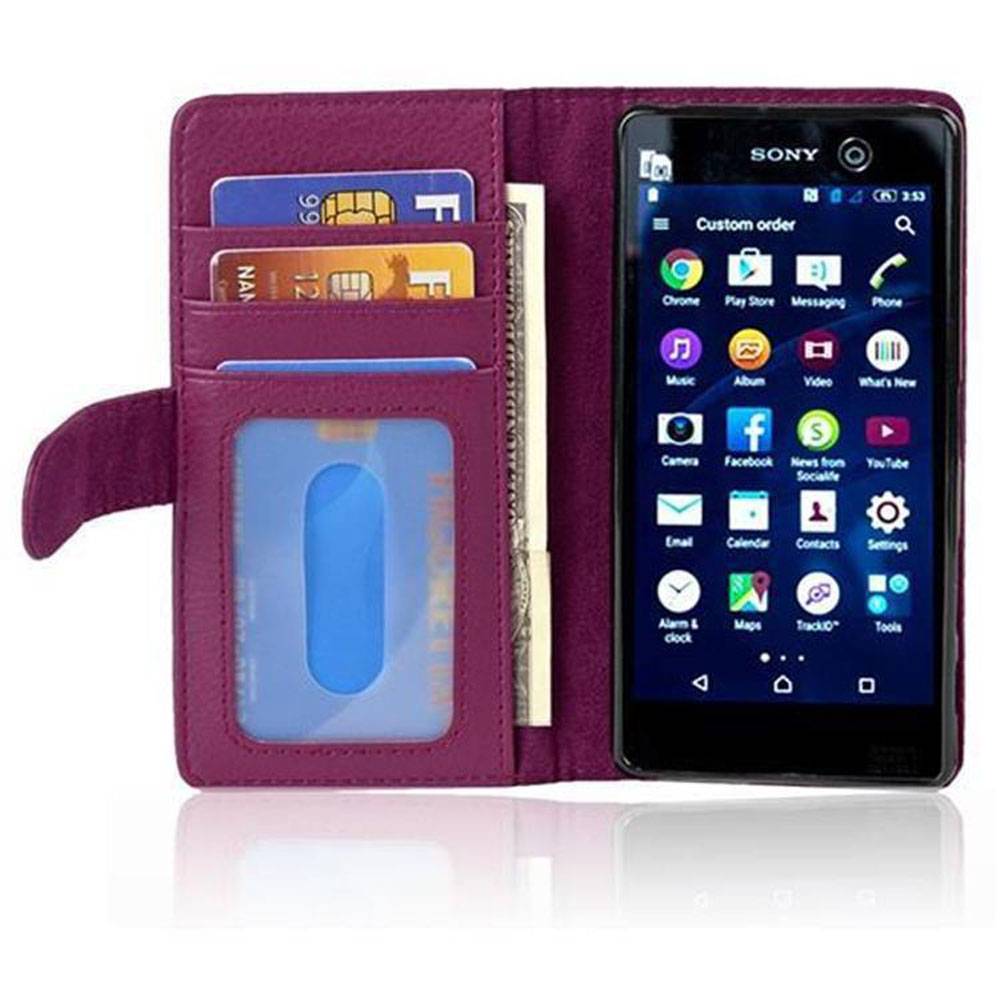 Cadorabo Hülle für Sony Xperia M5 in Lila Backcover Handy Schutz Hülle Book Case Booklet Kartenfächer