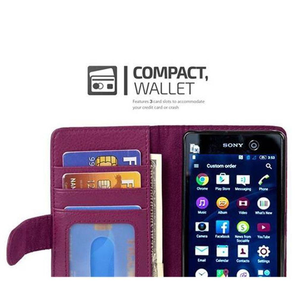 Cadorabo Hülle für Sony Xperia M5 in Lila Backcover Handy Schutz Hülle Book Case Booklet Kartenfächer