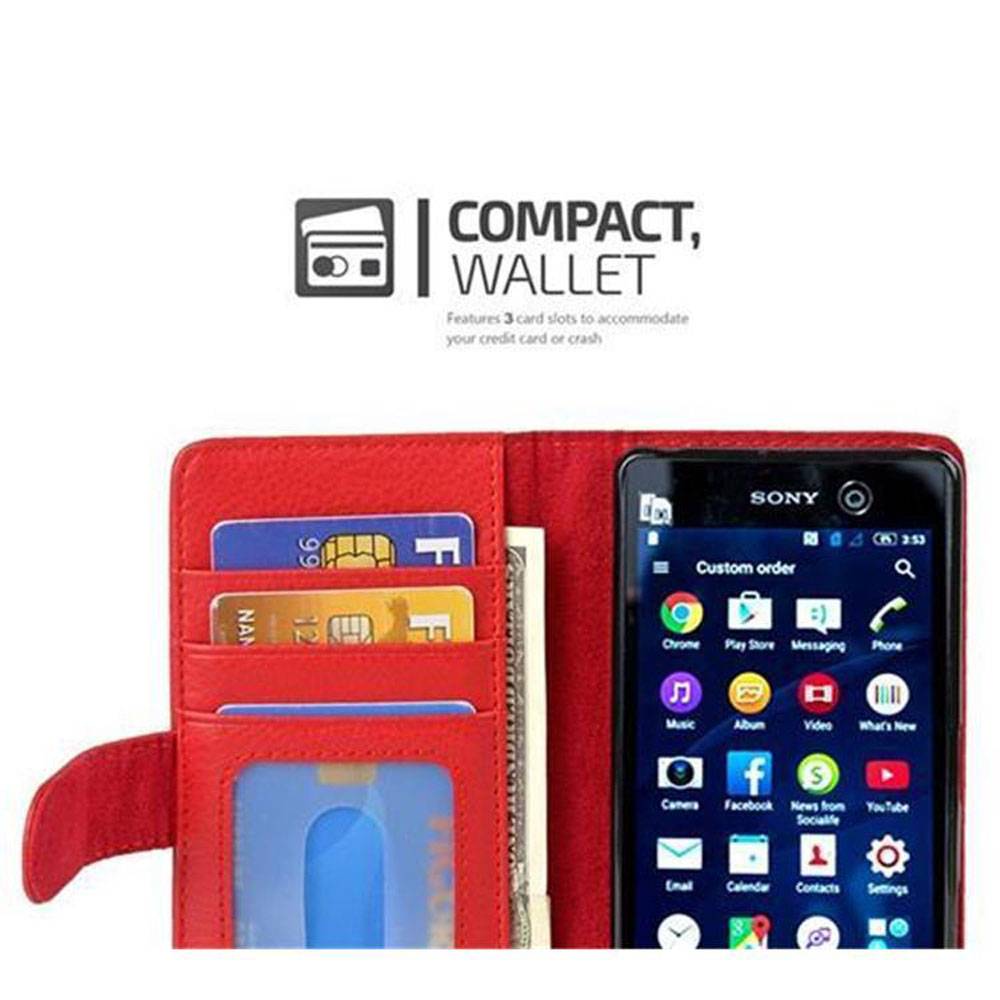 Cadorabo Hülle für Sony Xperia M5 in Rot Backcover Handy Schutz Hülle Book Case Booklet Kartenfächer