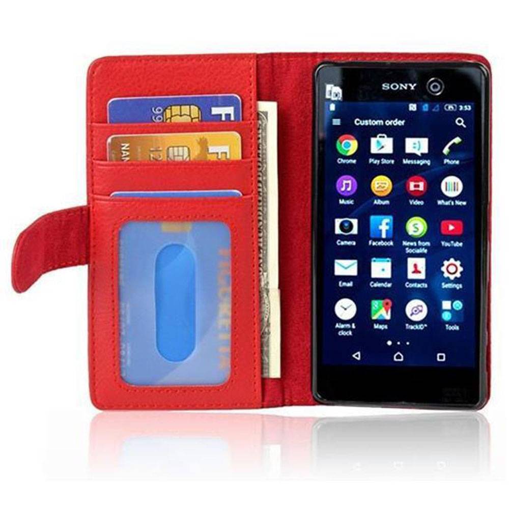 Cadorabo Hülle für Sony Xperia M5 in Rot Backcover Handy Schutz Hülle Book Case Booklet Kartenfächer