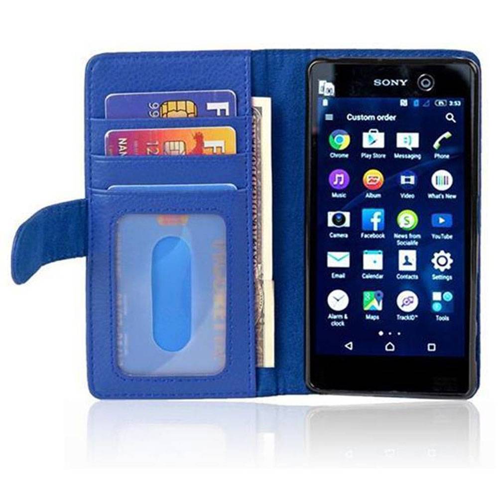 Cadorabo Hülle für Sony Xperia M5 in Blau Backcover Handy Schutz Hülle Book Case Booklet Kartenfächer