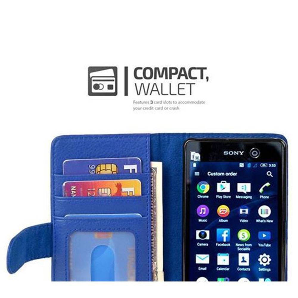 Cadorabo Hülle für Sony Xperia M5 in Blau Backcover Handy Schutz Hülle Book Case Booklet Kartenfächer