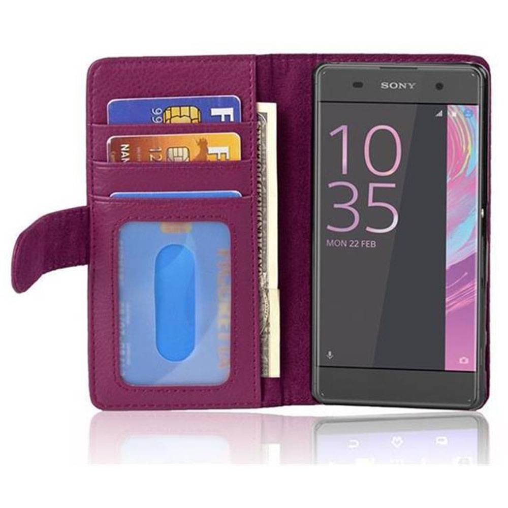 Cadorabo Hülle für Sony Xperia XA in Lila Backcover Handy Schutz Hülle Book Case Booklet Kartenfächer
