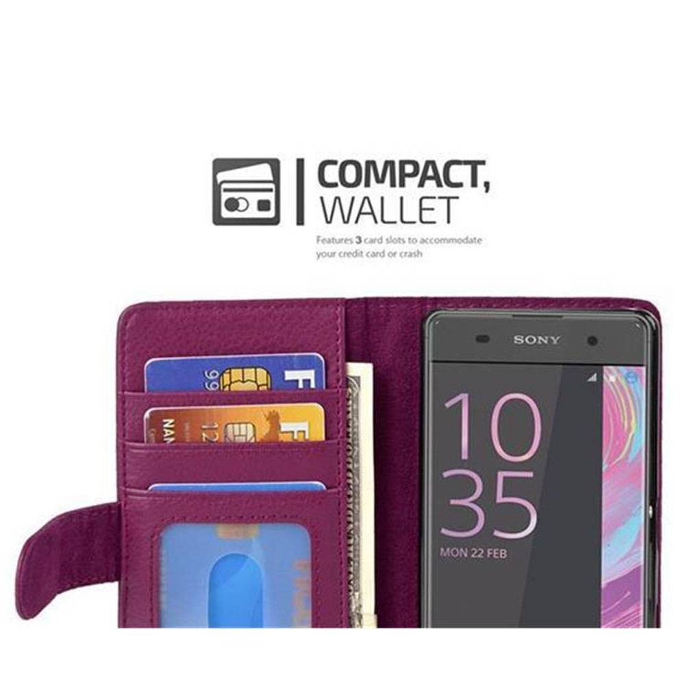 Cadorabo Hülle für Sony Xperia XA in Lila Backcover Handy Schutz Hülle Book Case Booklet Kartenfächer