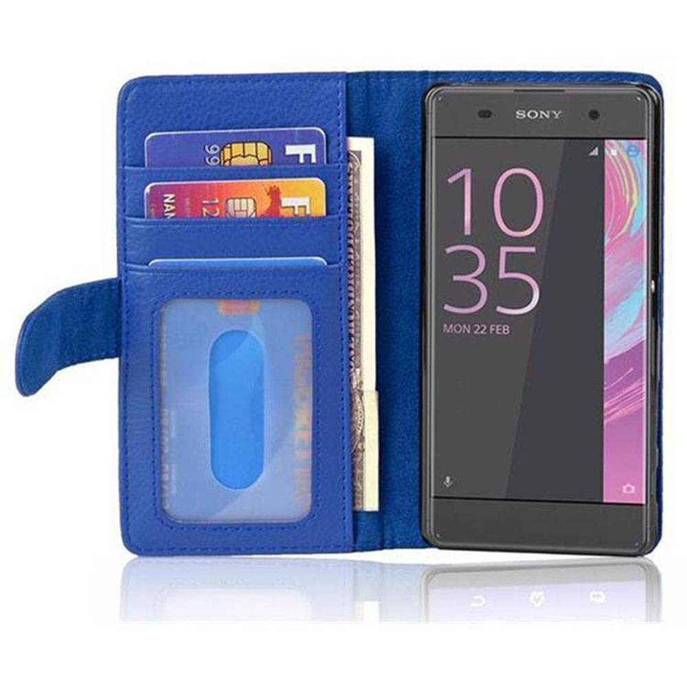Cadorabo Hülle für Sony Xperia XA in Blau Backcover Handy Schutz Hülle Book Case Booklet Kartenfächer