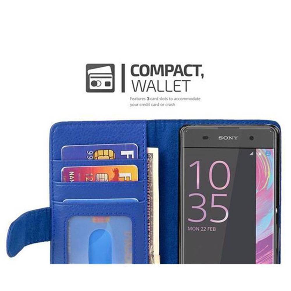 Cadorabo Hülle für Sony Xperia XA in Blau Backcover Handy Schutz Hülle Book Case Booklet Kartenfächer