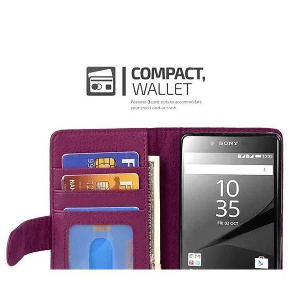 Cadorabo Hülle für Sony Xperia Z5 in Lila Backcover Handy Schutz Hülle Book Case Booklet Kartenfächer