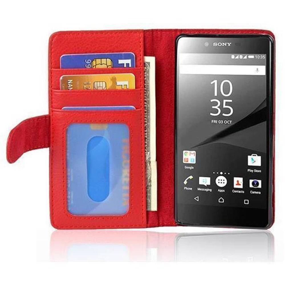 Cadorabo Hülle für Sony Xperia Z5 in Rot Backcover Handy Schutz Hülle Book Case Booklet Kartenfächer